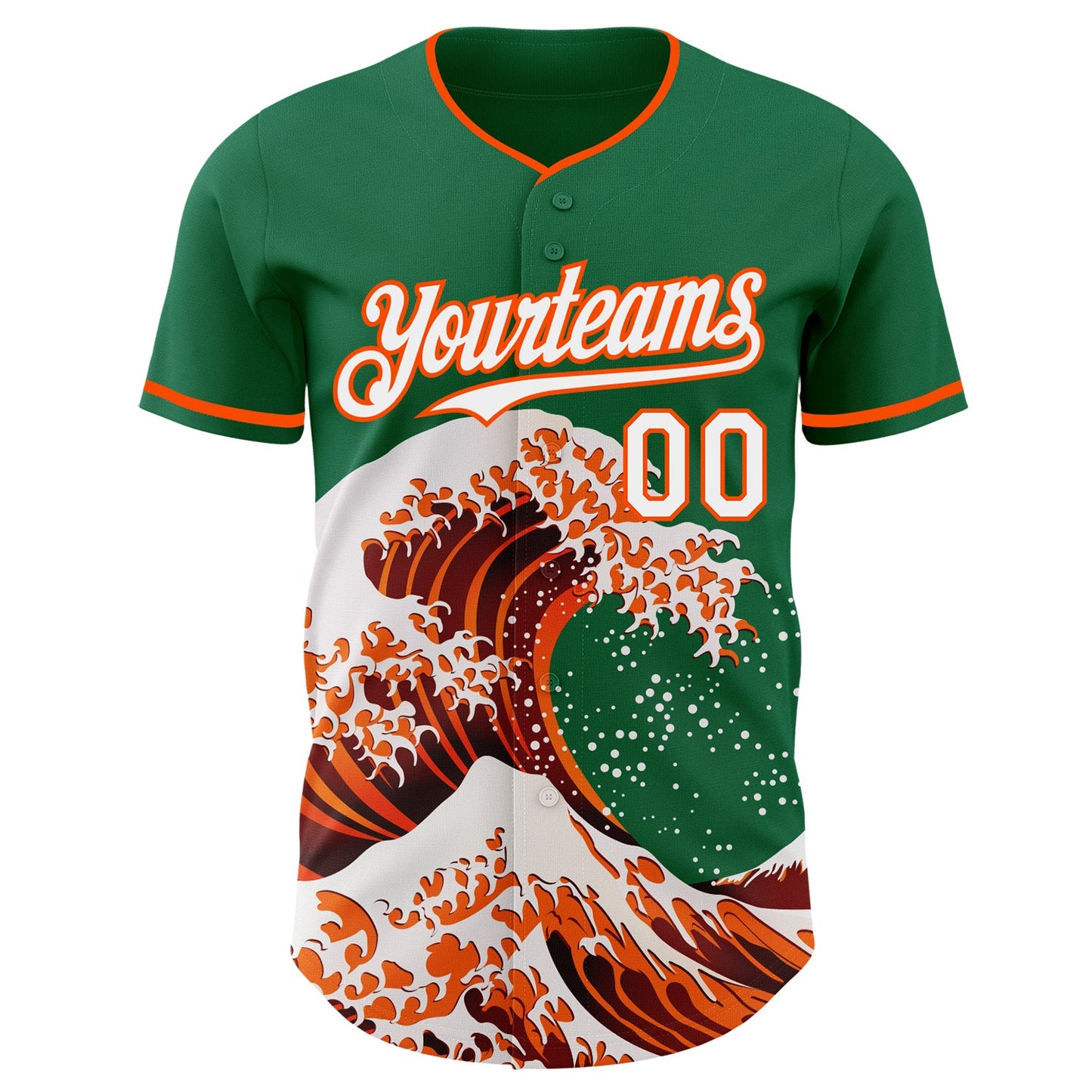 Custom Kelly Green White-Orange Japanese Wave Authentic Baseball Jersey view 3