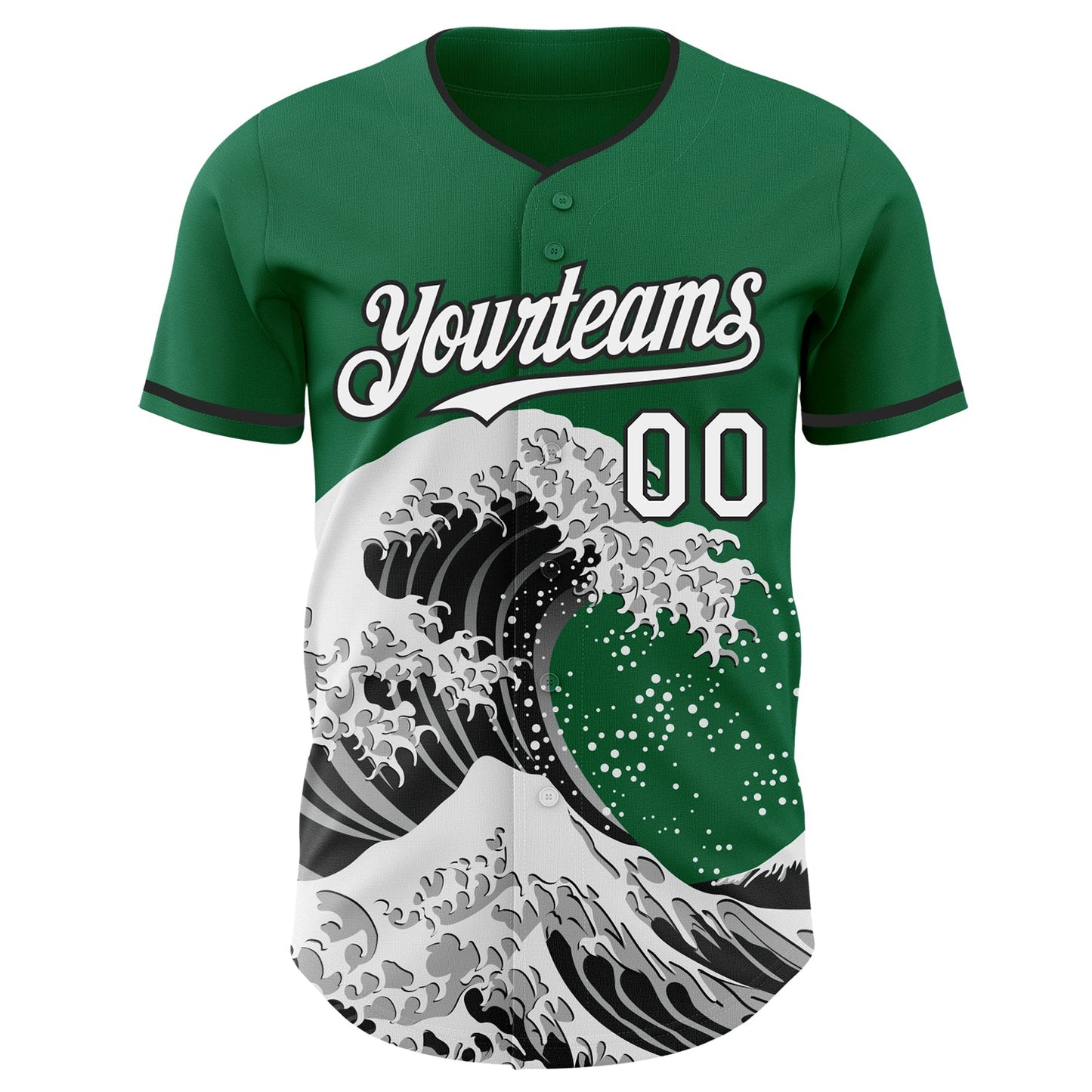 Custom Kelly Green White-Black Japanese Wave Authentic Baseball Jersey view 3