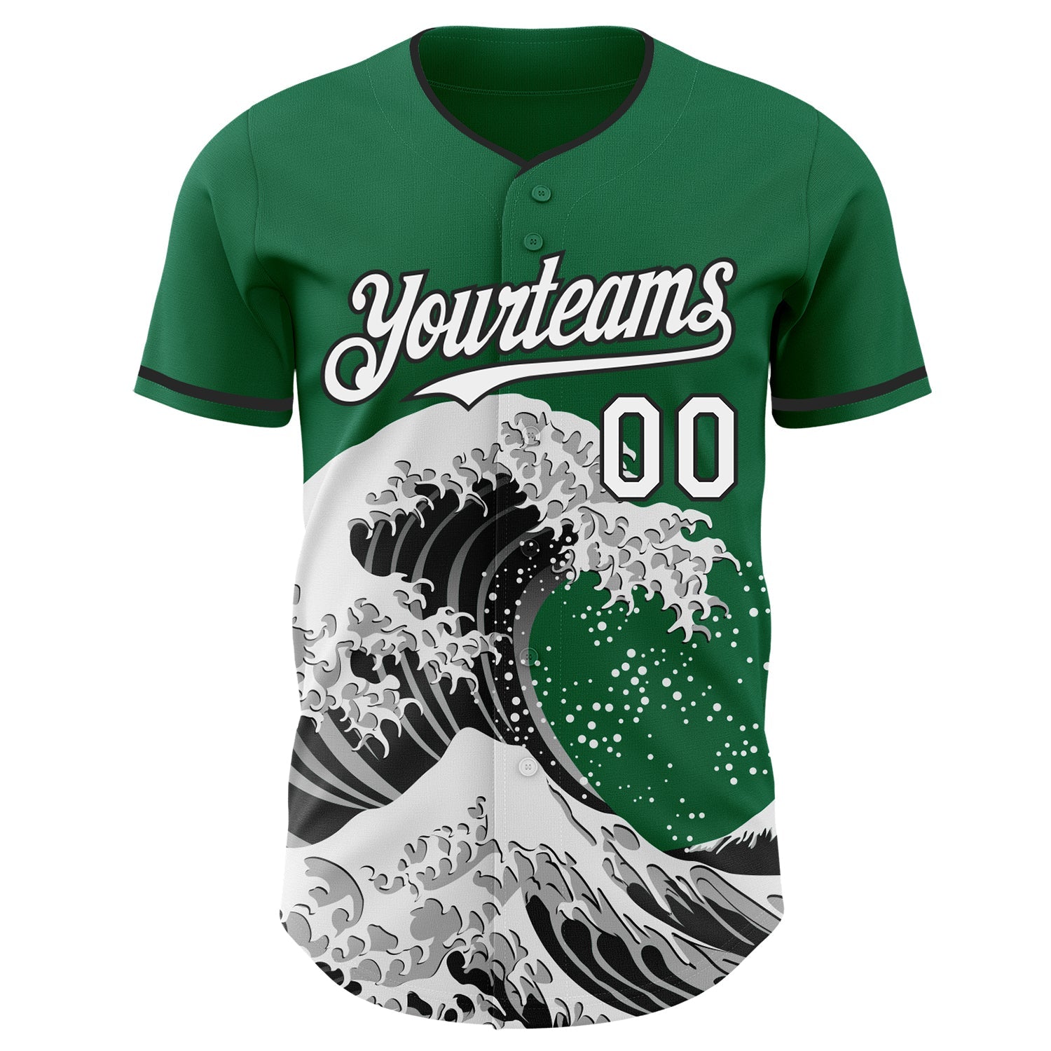 Custom Kelly Green White-Black Japanese Wave Authentic Baseball Jersey view 3