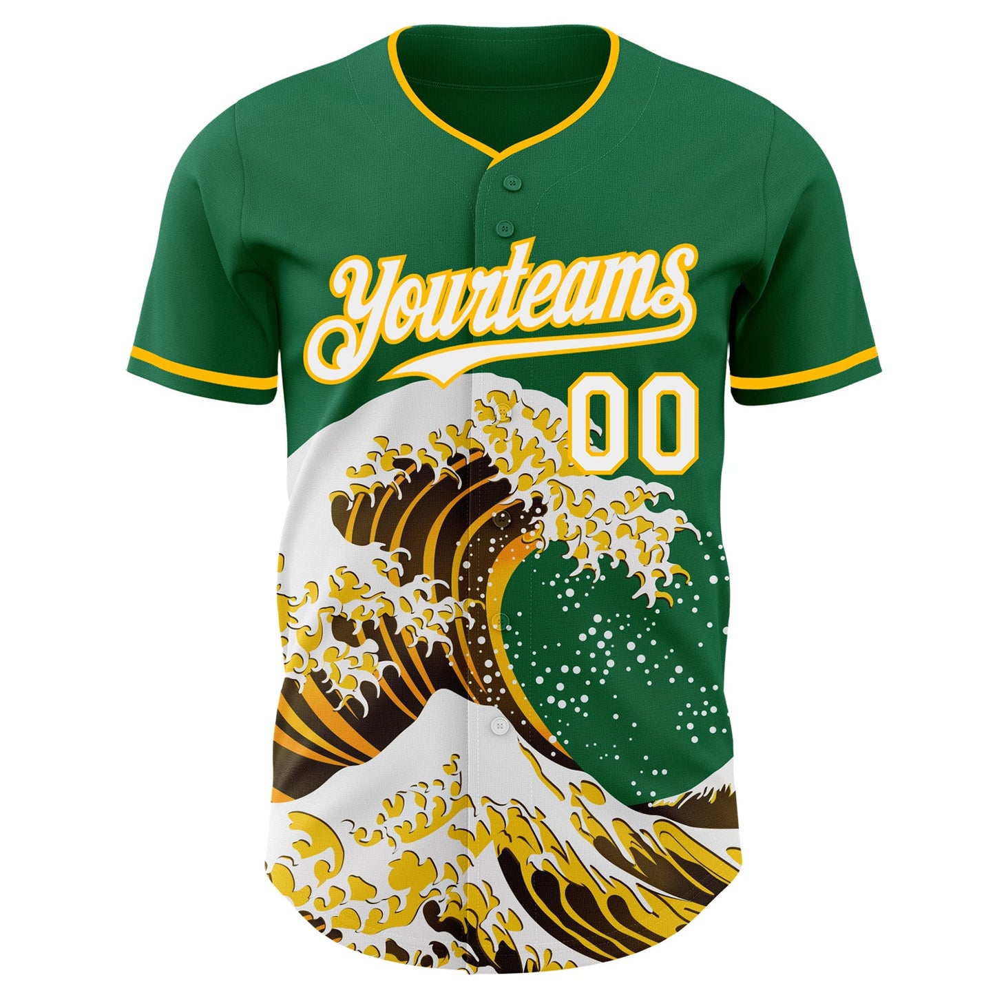 Custom Kelly Green White-Gold Japanese Wave Authentic Baseball Jersey view 3