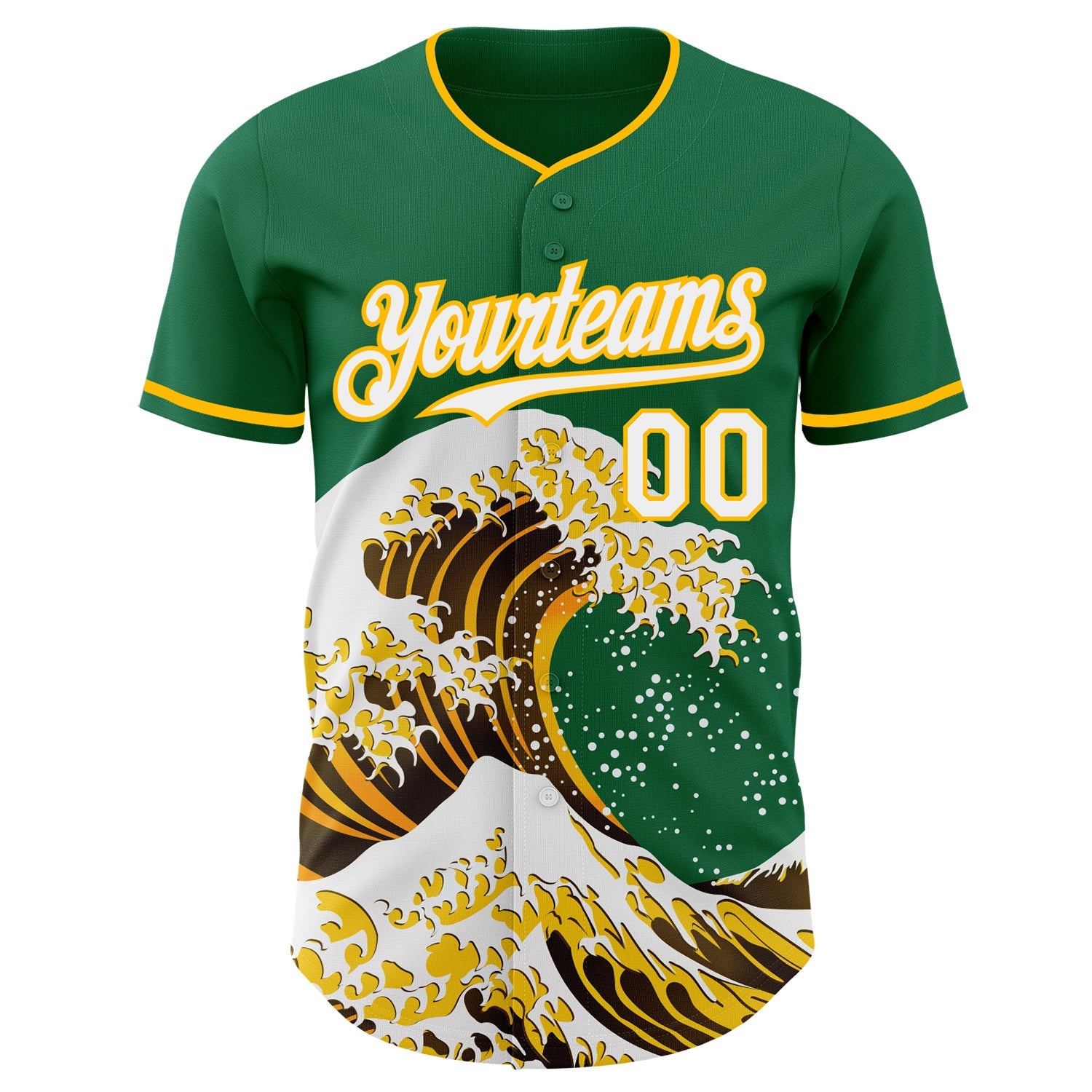 Custom Kelly Green White-Gold Japanese Wave Authentic Baseball Jersey view 3
