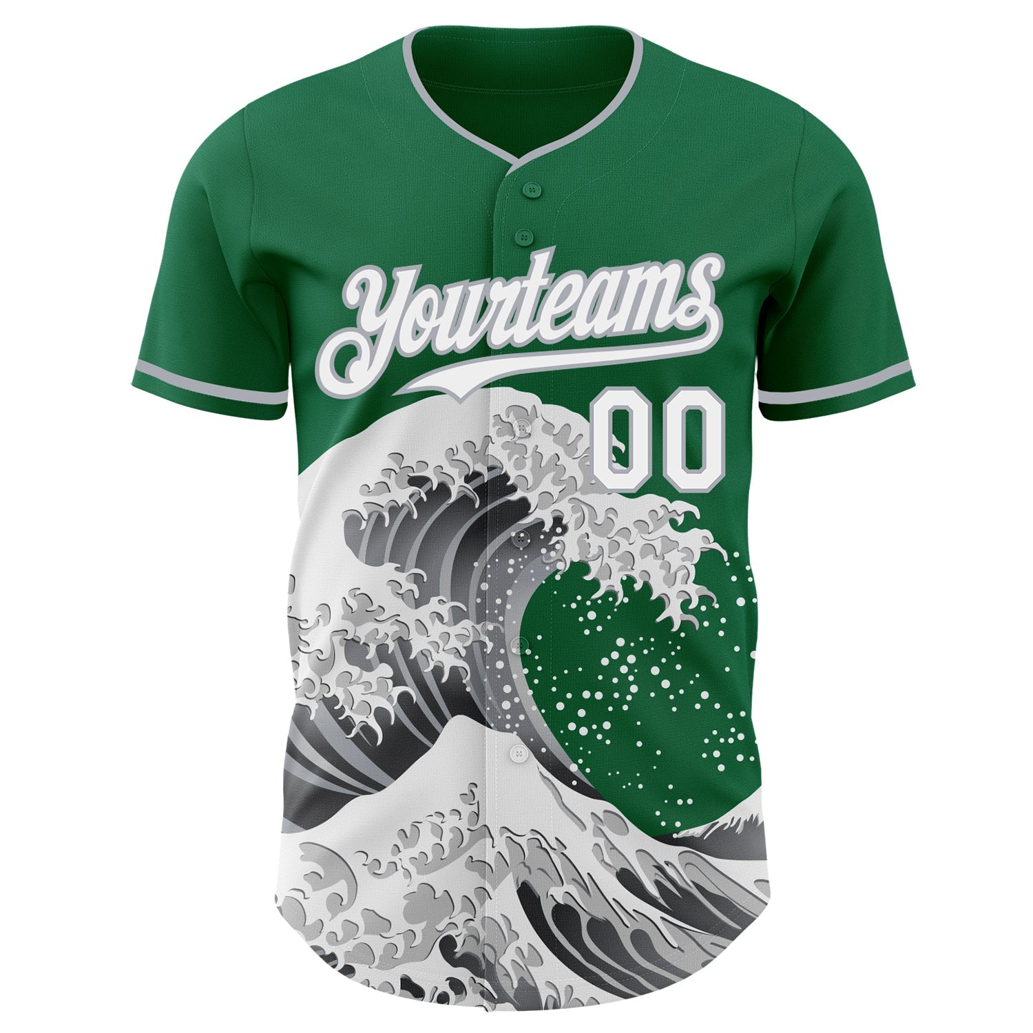 Custom Kelly Green White-Gray Japanese Wave Authentic Baseball Jersey view 3