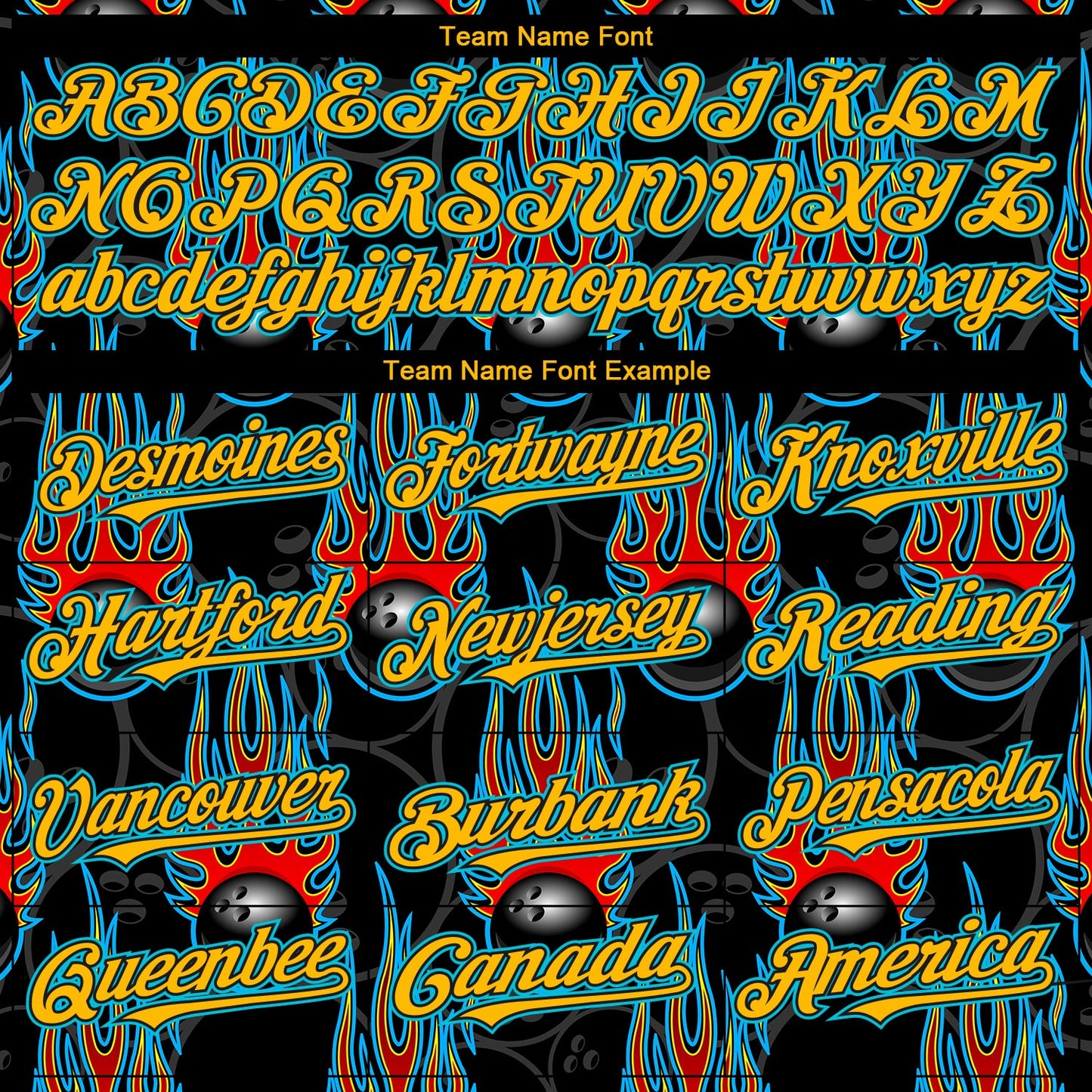 Custom Black Gold-Lakes Blue 3D Pattern Design Bowling Ball With Hotrod Flame Authentic Baseball Jersey view 4