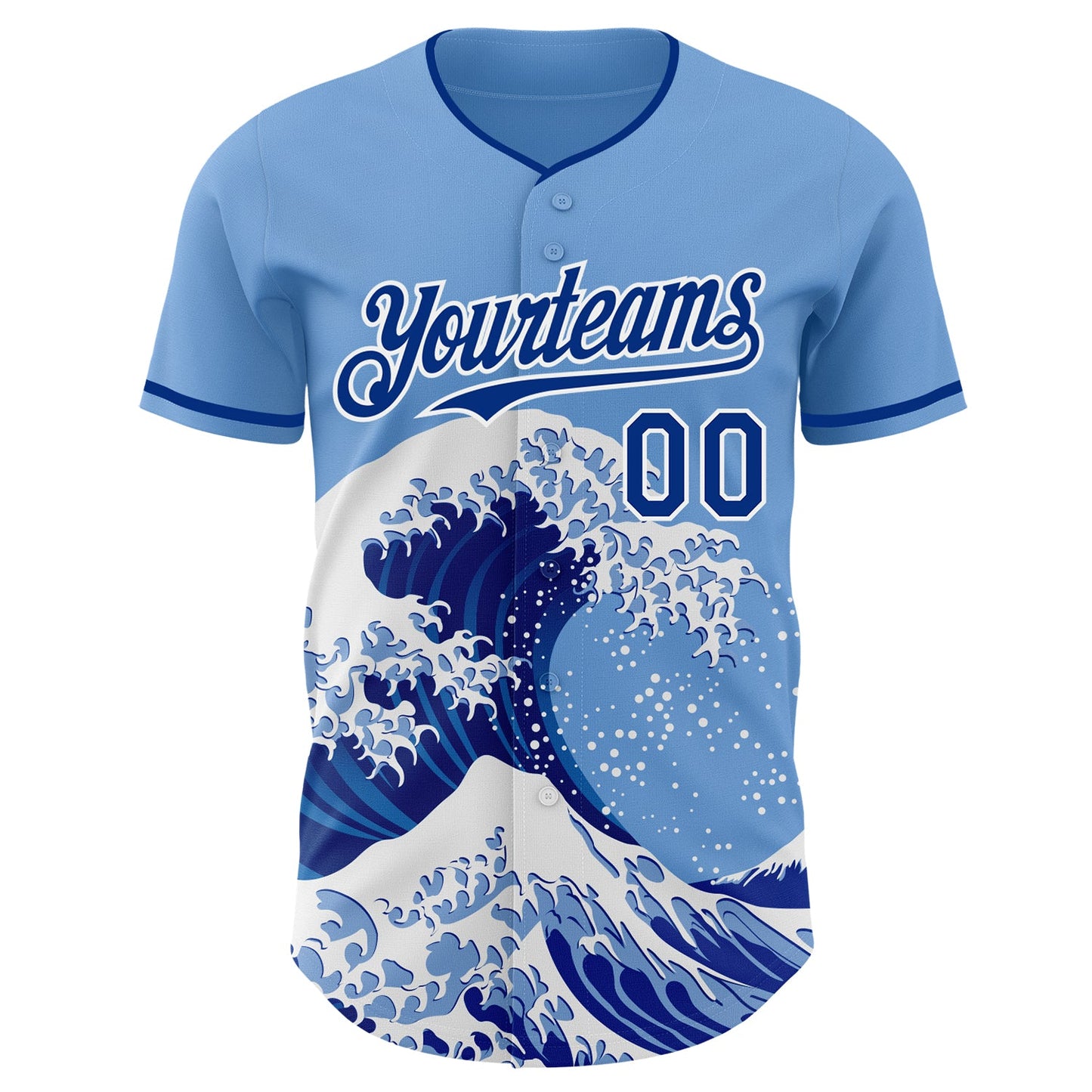 Custom Light Blue Royal-White Japanese Wave Authentic Baseball Jersey view 3