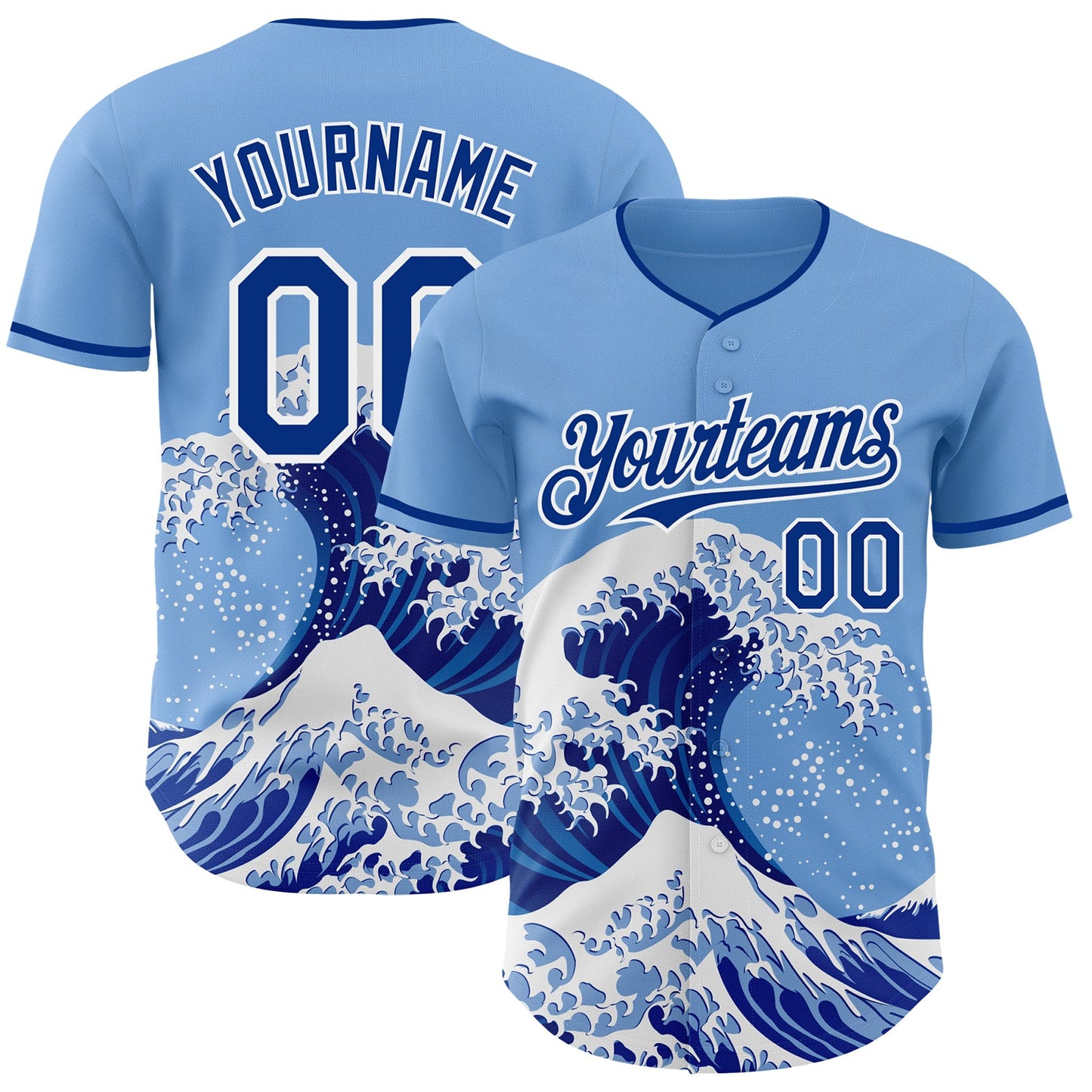 Custom Light Blue Royal-White Japanese Wave Authentic Baseball Jersey - Main View