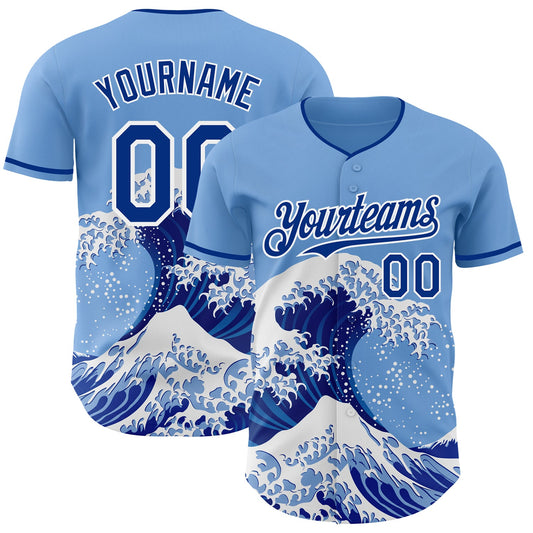 Custom Light Blue Royal-White Japanese Wave Authentic Baseball Jersey - Main View