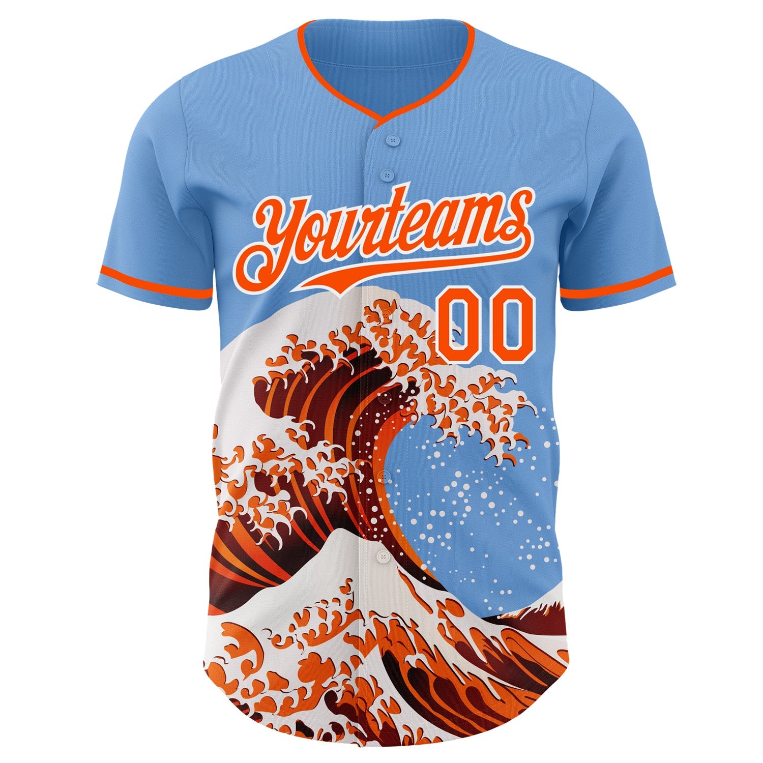 Custom Light Blue Orange-White Japanese Wave Authentic Baseball Jersey view 3