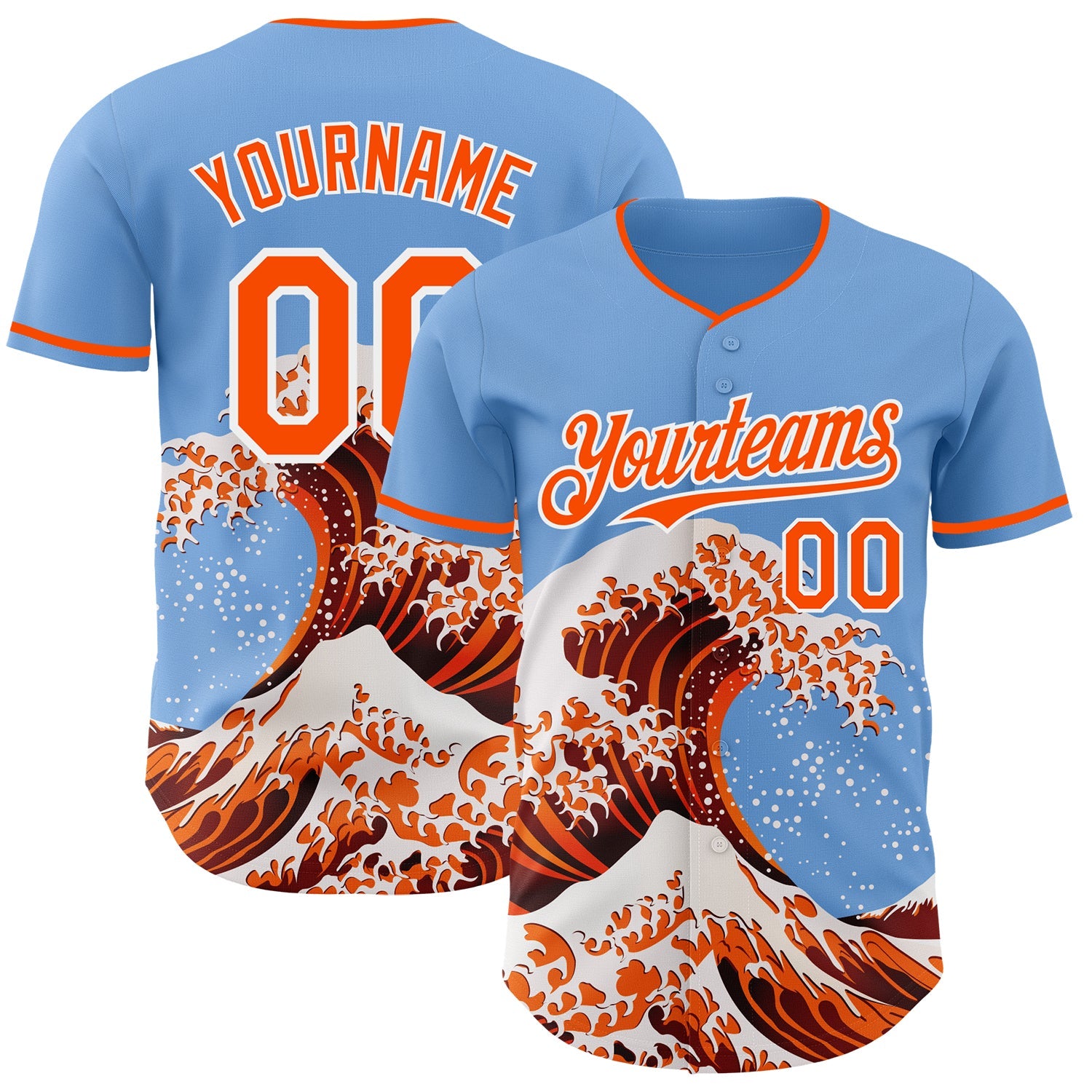 Custom Light Blue Orange-White Japanese Wave Authentic Baseball Jersey - Main View
