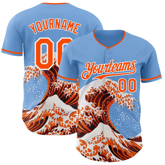 Custom Light Blue Orange-White Japanese Wave Authentic Baseball Jersey - Main View