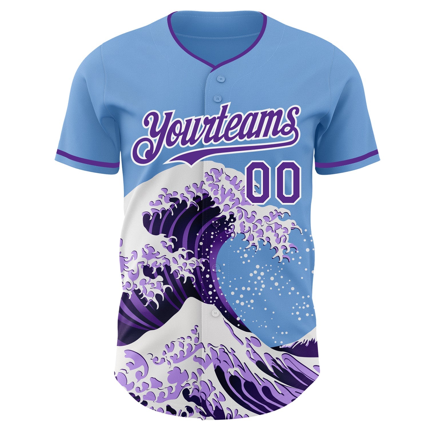 Custom Light Blue Purple-White Japanese Wave Authentic Baseball Jersey view 3