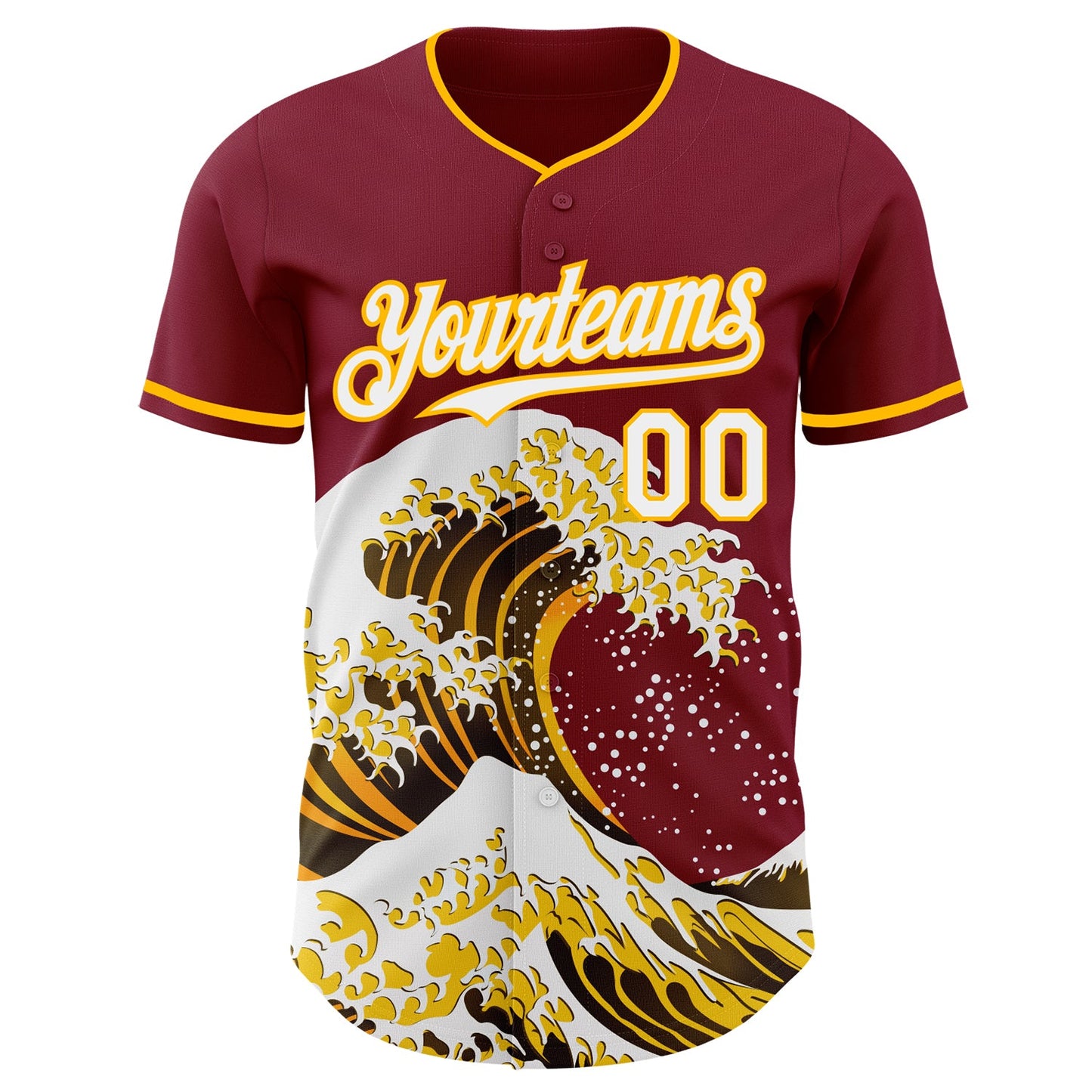 Custom Crimson White-Gold Japanese Wave Authentic Baseball Jersey view 3