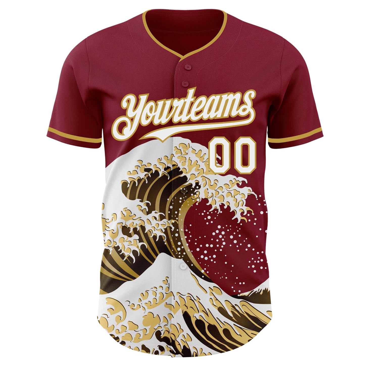 Custom Crimson White-Old Gold Japanese Wave Authentic Baseball Jersey view 3