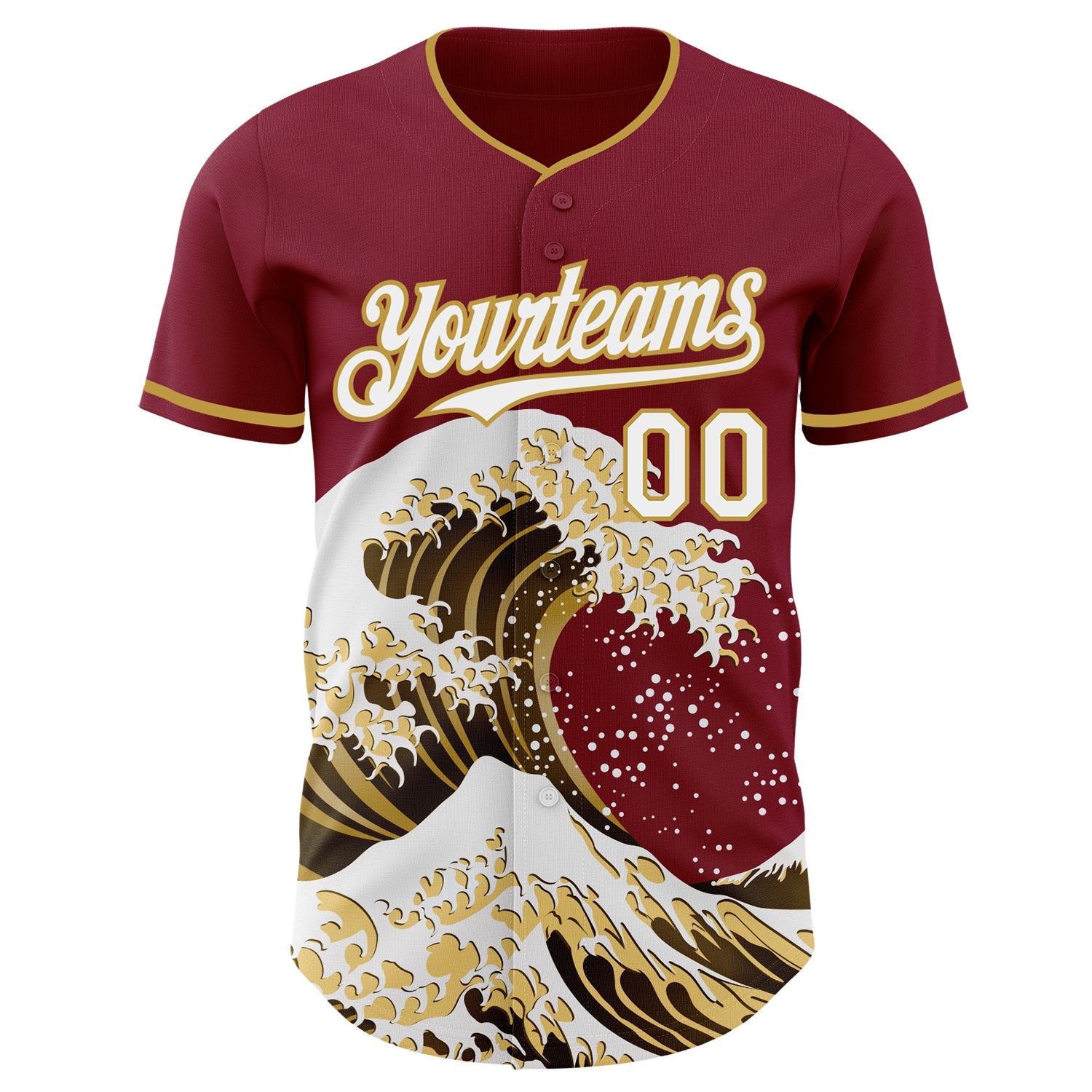 Custom Crimson White-Old Gold Japanese Wave Authentic Baseball Jersey view 3