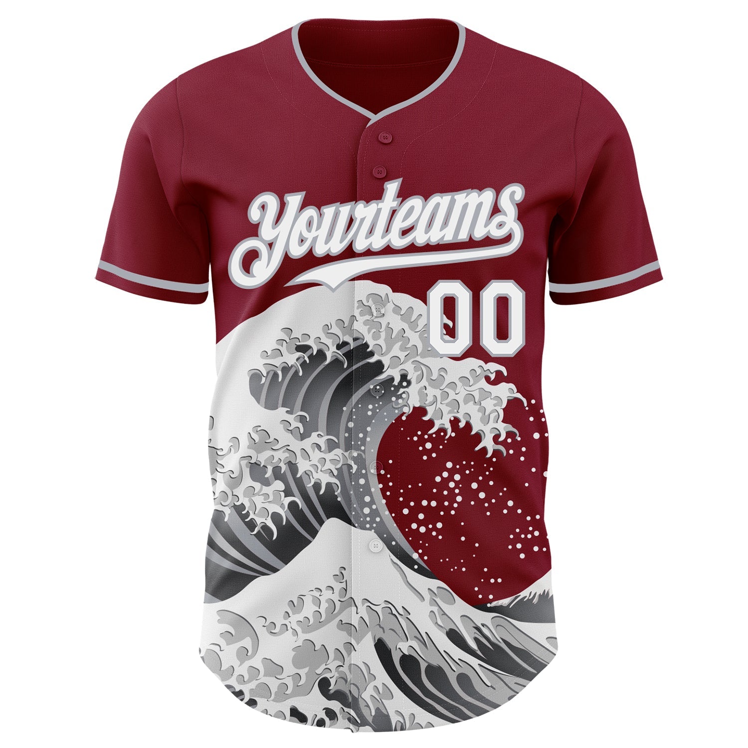 Custom Crimson White-Gray Japanese Wave Authentic Baseball Jersey view 3