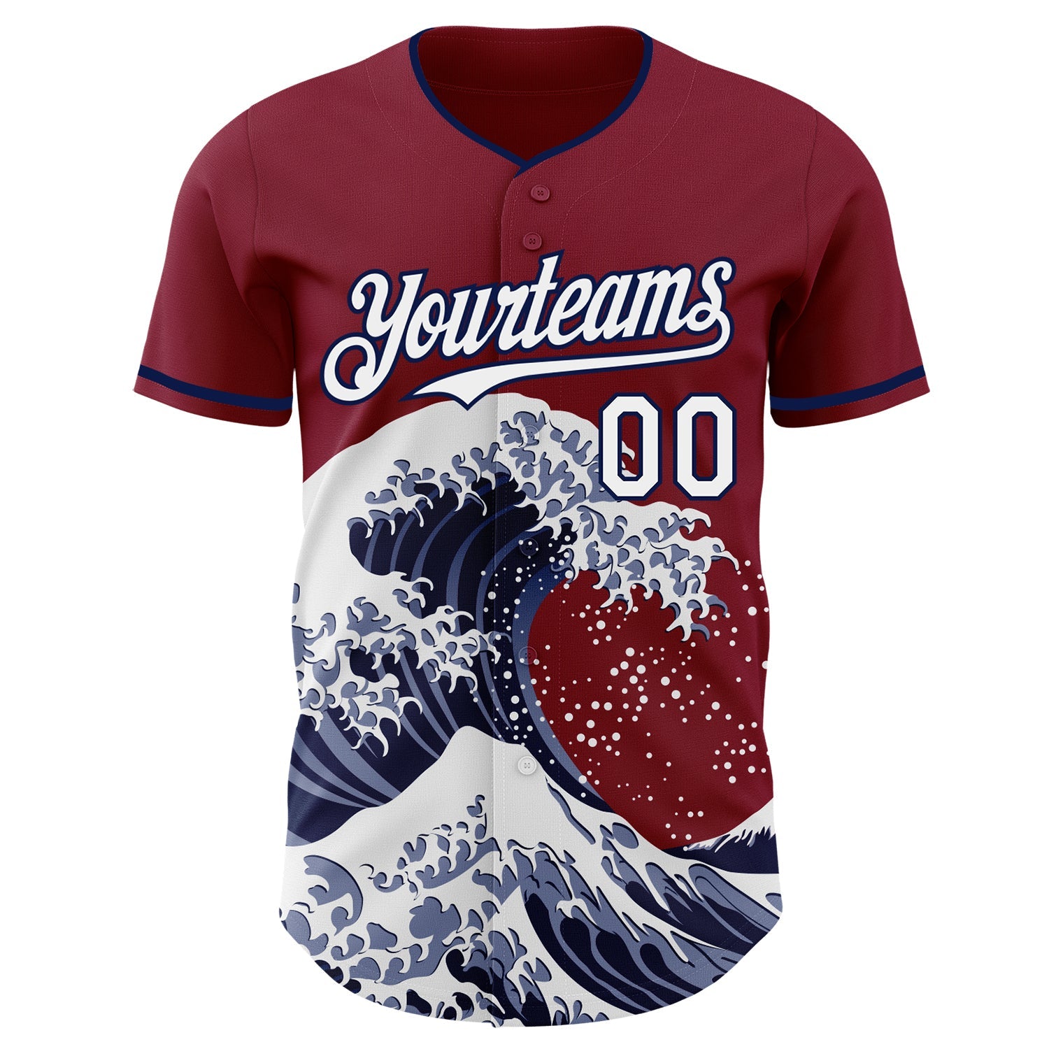 Custom Crimson White-Navy Japanese Wave Authentic Baseball Jersey view 3