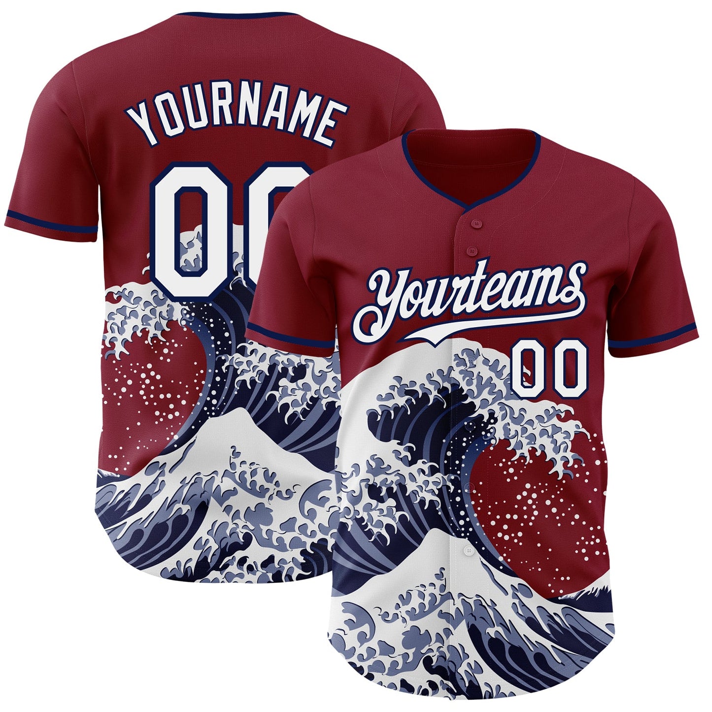 Custom Crimson White-Navy Japanese Wave Authentic Baseball Jersey - Main View