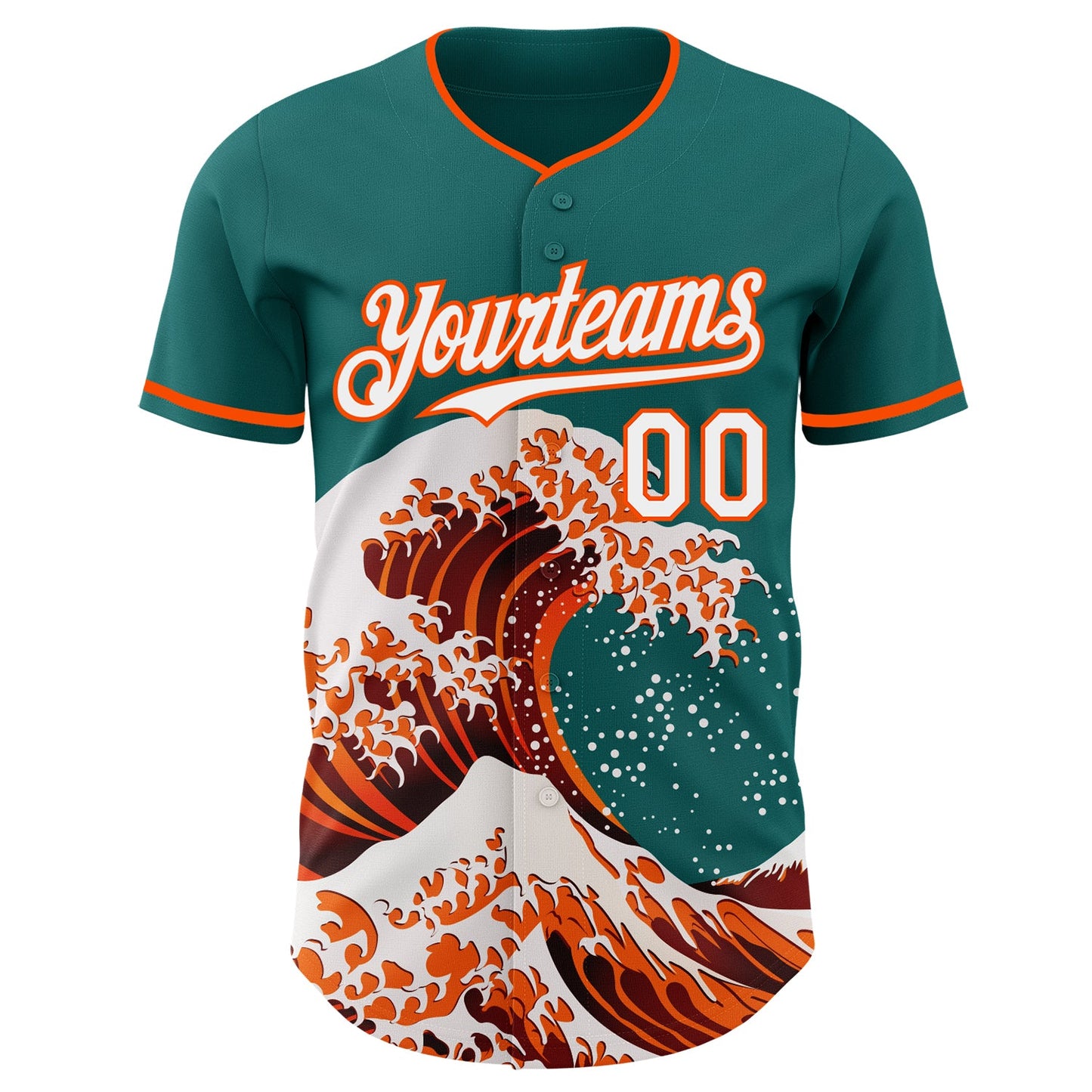 Custom Teal White-Orange Japanese Wave Authentic Baseball Jersey view 3
