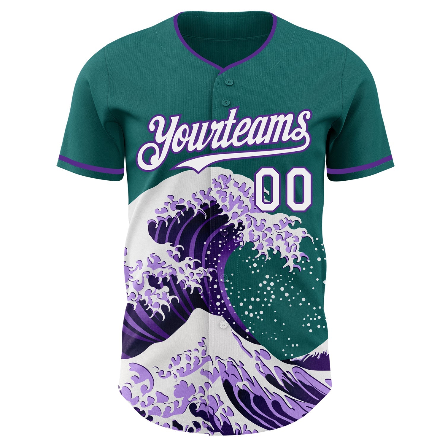 Custom Teal White-Purple Japanese Wave Authentic Baseball Jersey view 3