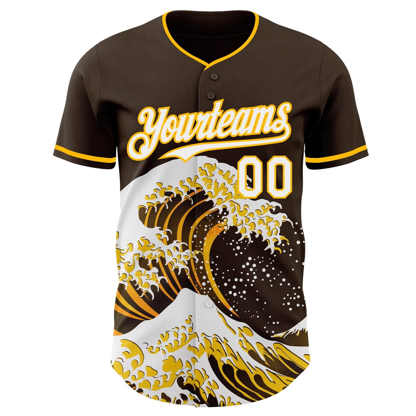 Custom Brown White-Gold Japanese Wave Authentic Baseball Jersey view 3