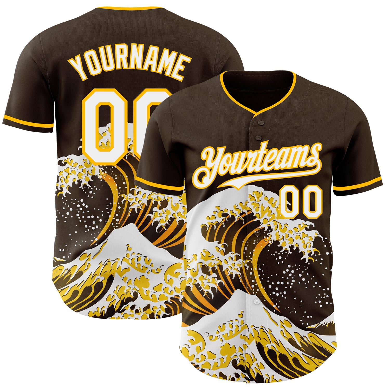 Custom Brown White-Gold Japanese Wave Authentic Baseball Jersey - Main View