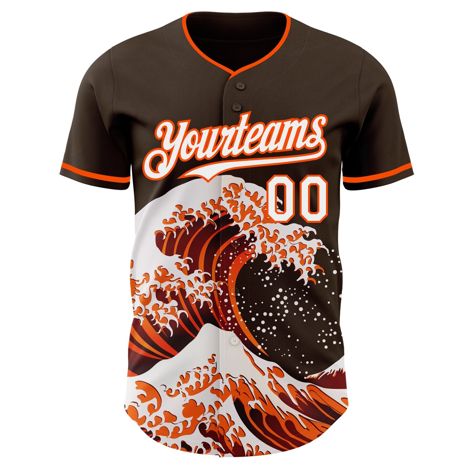 Custom Brown White-Orange Japanese Wave Authentic Baseball Jersey view 3