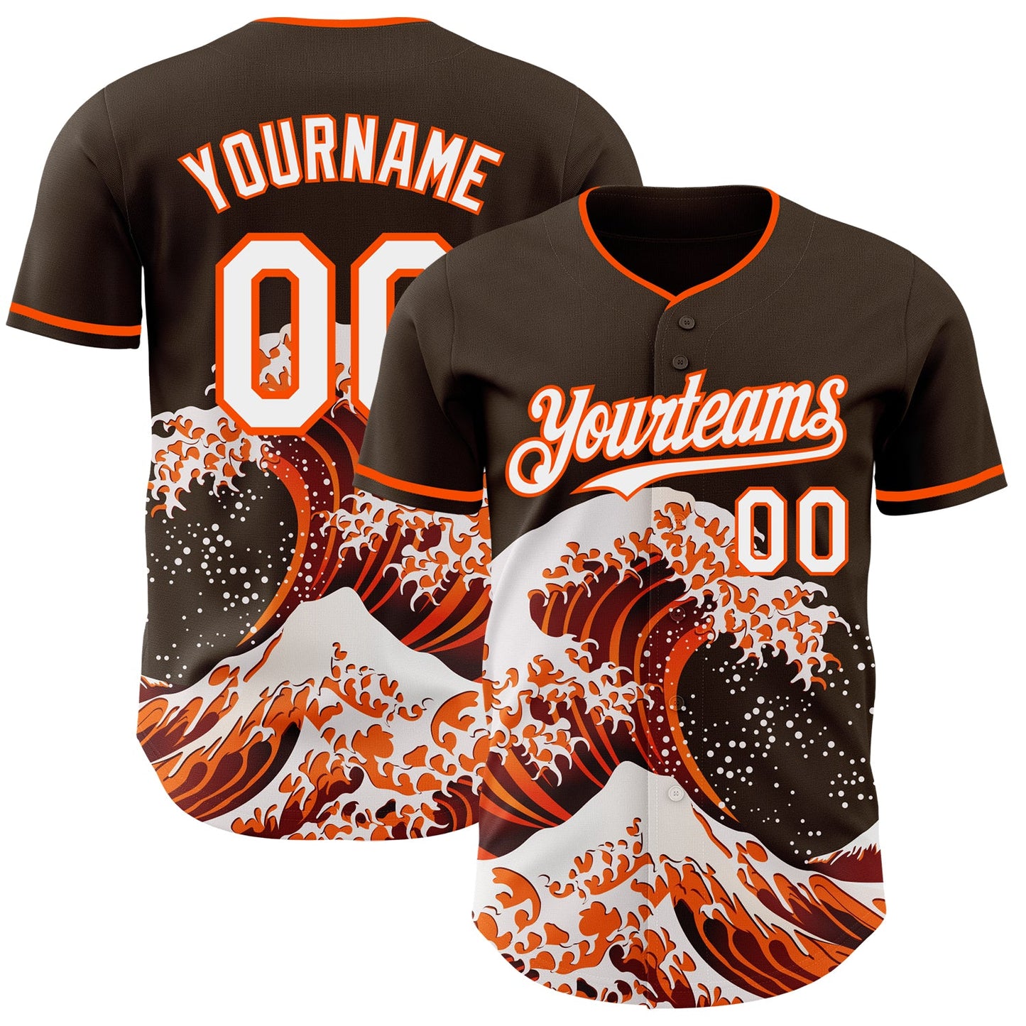 Custom Brown White-Orange Japanese Wave Authentic Baseball Jersey - Main View