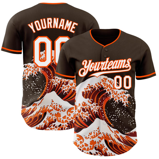 Custom Brown White-Orange Japanese Wave Authentic Baseball Jersey - Main View