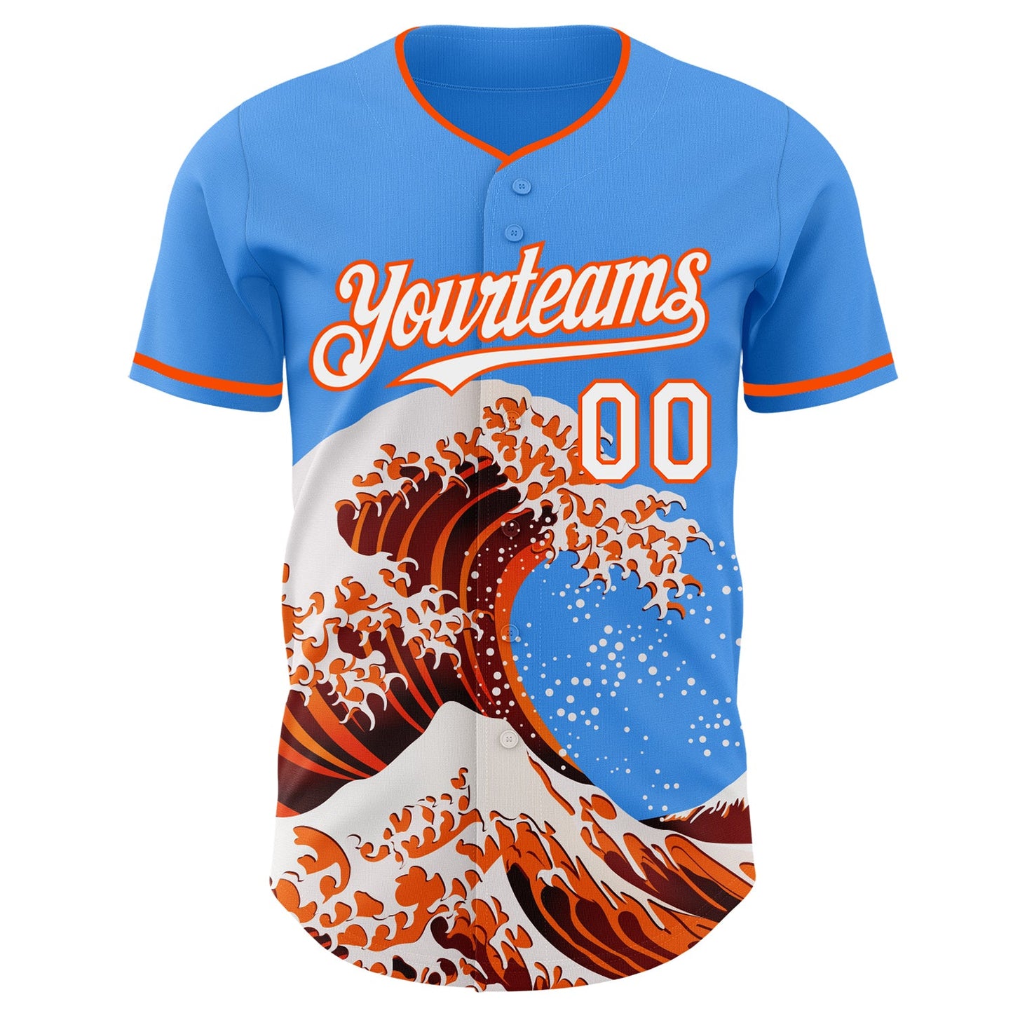Custom Electric Blue White-Orange Japanese Wave Authentic Baseball Jersey view 3