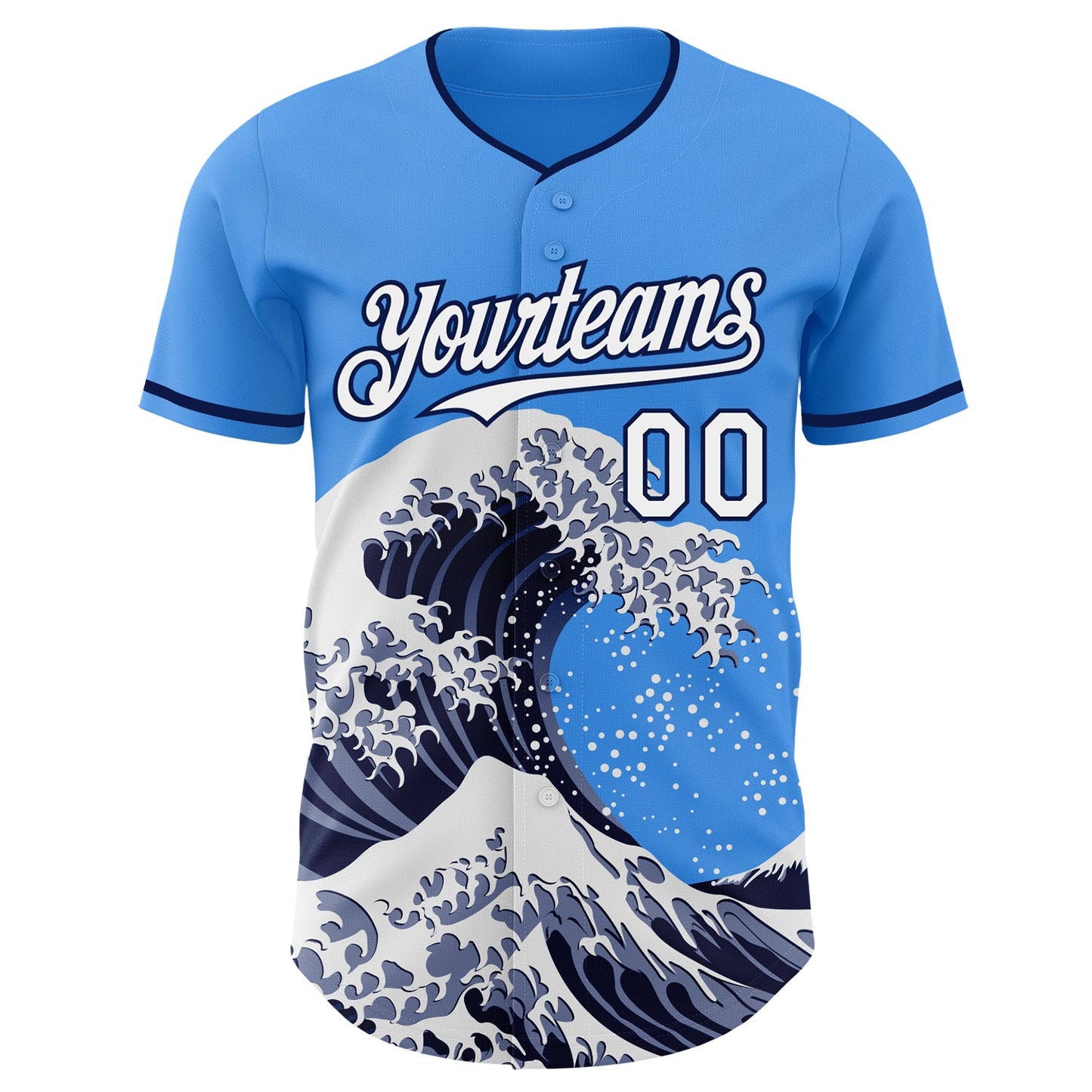 Custom Electric Blue White-Navy Japanese Wave Authentic Baseball Jersey view 3