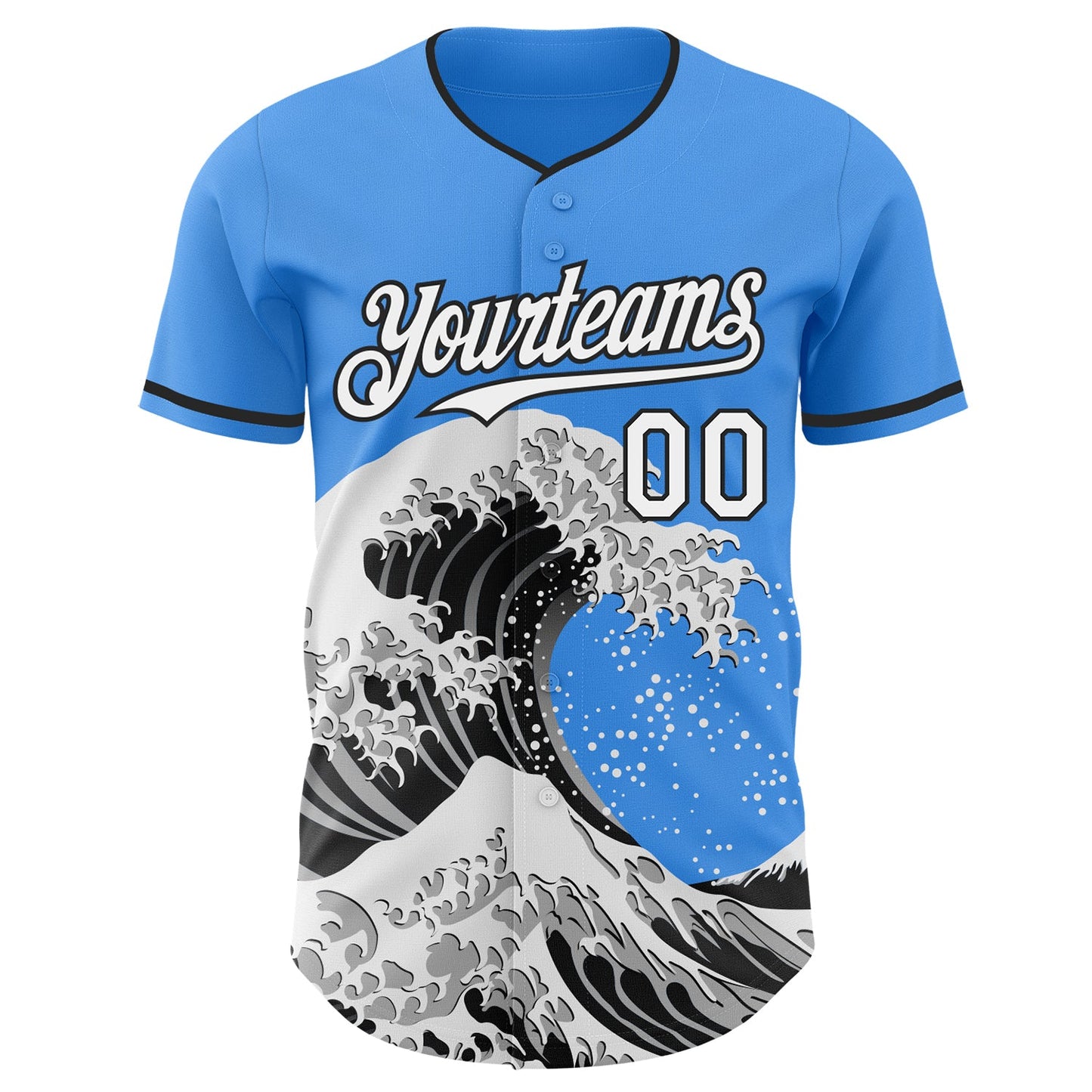 Custom Electric Blue White-Black Japanese Wave Authentic Baseball Jersey view 3