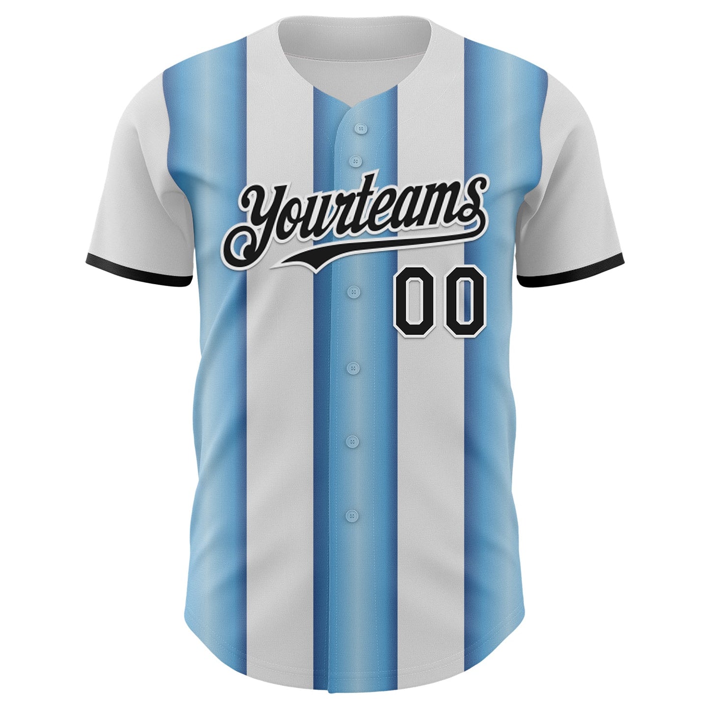 Custom White Black-Light Blue Gradient Vertical Stripe Argentina Style Authentic Baseball Jersey view 2