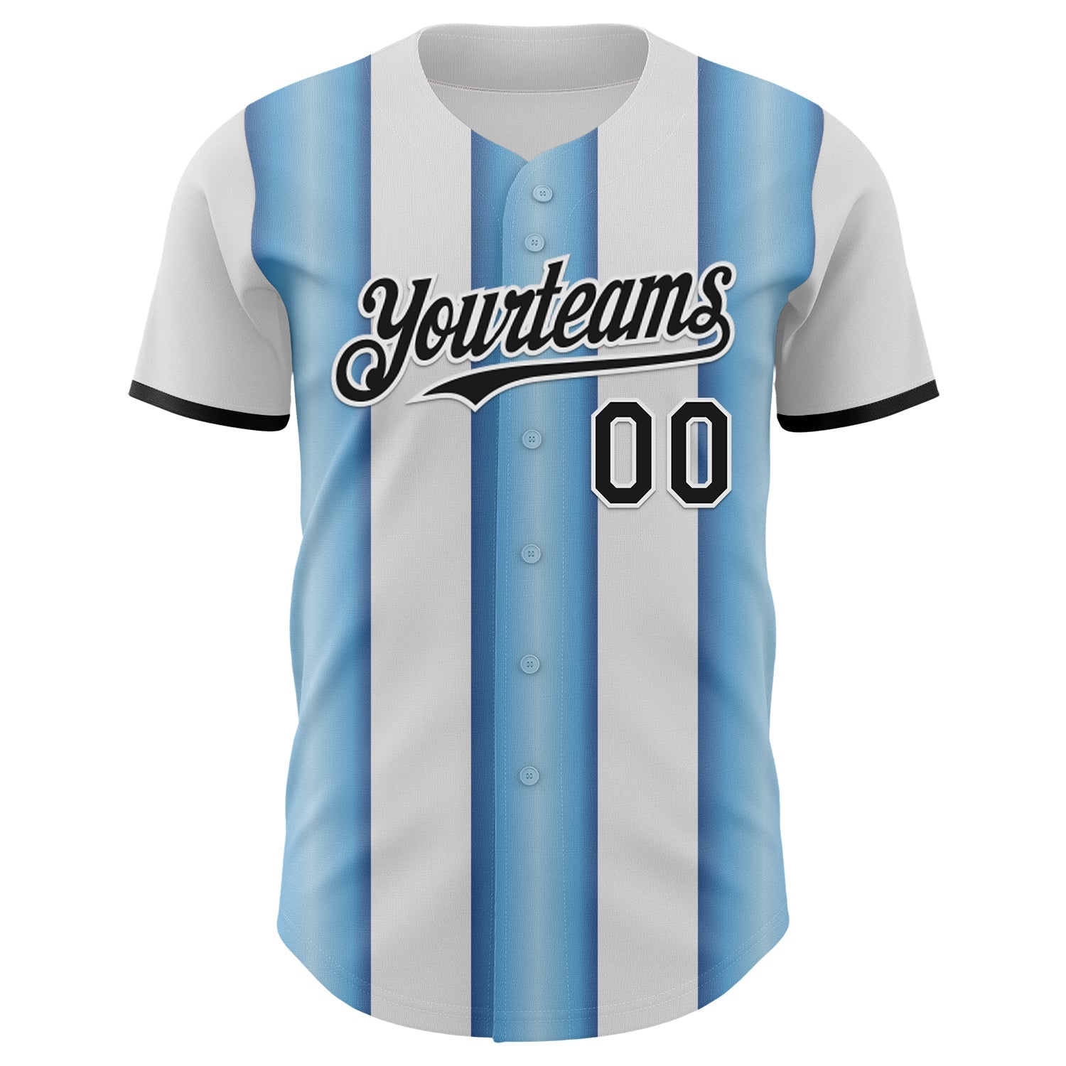 Custom White Black-Light Blue Gradient Vertical Stripe Argentina Style Authentic Baseball Jersey view 2
