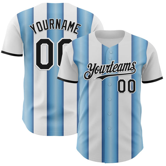 Custom White Black-Light Blue Gradient Vertical Stripe Argentina Style Authentic Baseball Jersey - Main View