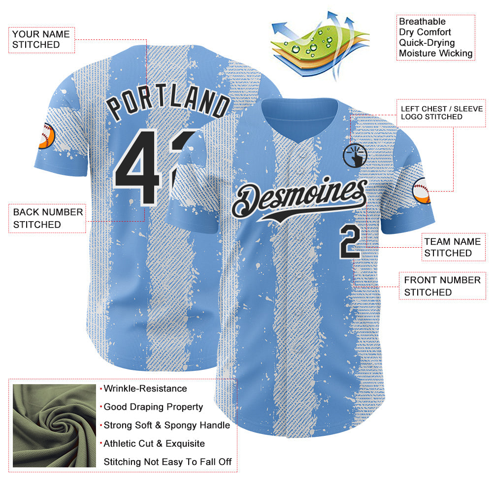 Custom Light Blue Black-White Stripe Argentina Style Authentic Baseball Jersey view 3