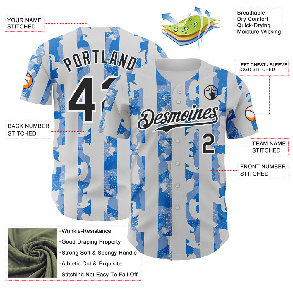Custom White Black-Light Blue Stripe Argentina Style Authentic Baseball Jersey view 3