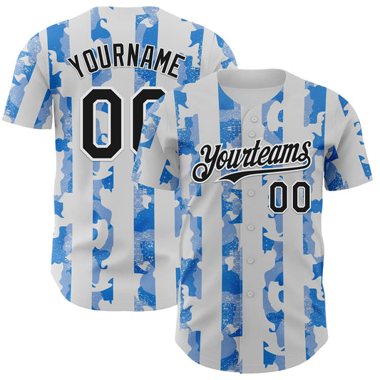 Custom White Black-Light Blue Stripe Argentina Style Authentic Baseball Jersey - Main View