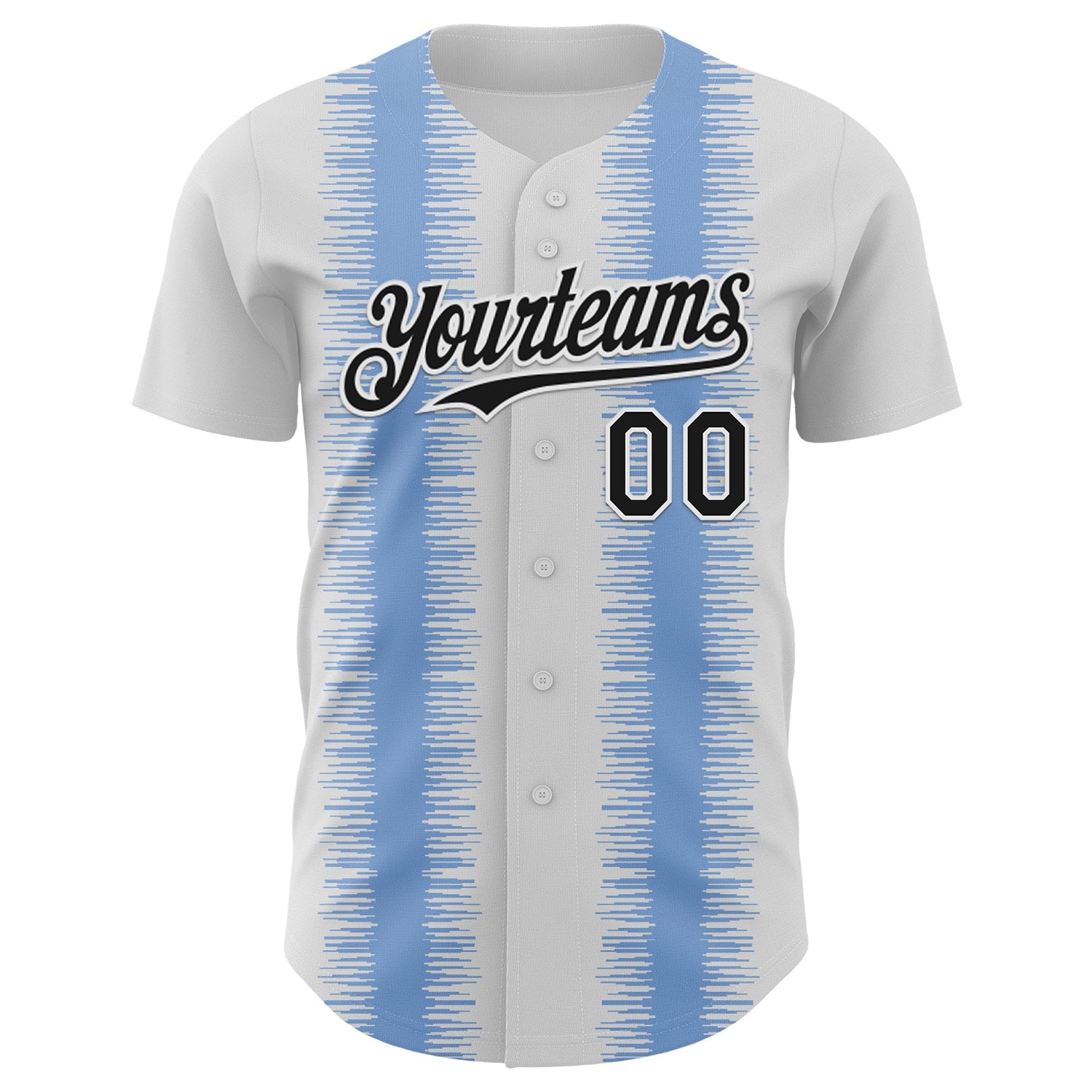 Custom White Black-Light Blue Stripe Argentina Style Authentic Baseball Jersey view 2