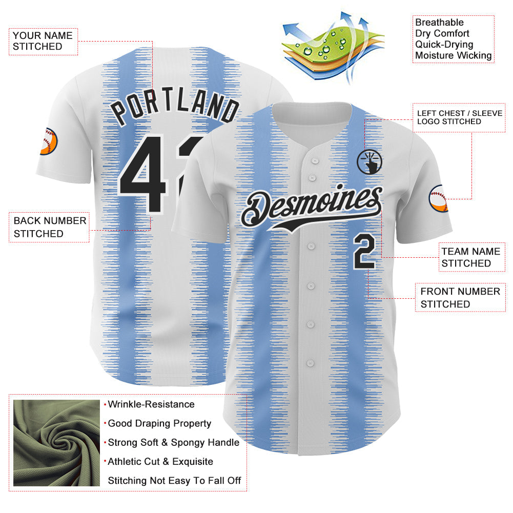 Custom White Black-Light Blue Stripe Argentina Style Authentic Baseball Jersey view 3