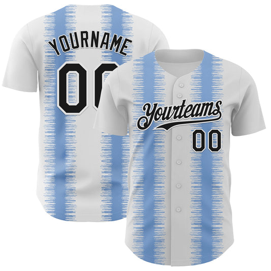 Custom White Black-Light Blue Stripe Argentina Style Authentic Baseball Jersey - Main View