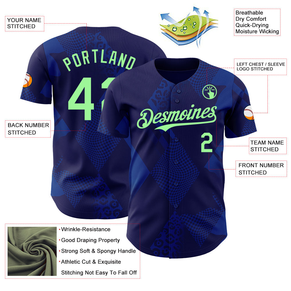 Custom Navy-Pea Green Brazil Style Authentic Baseball Jersey view 3