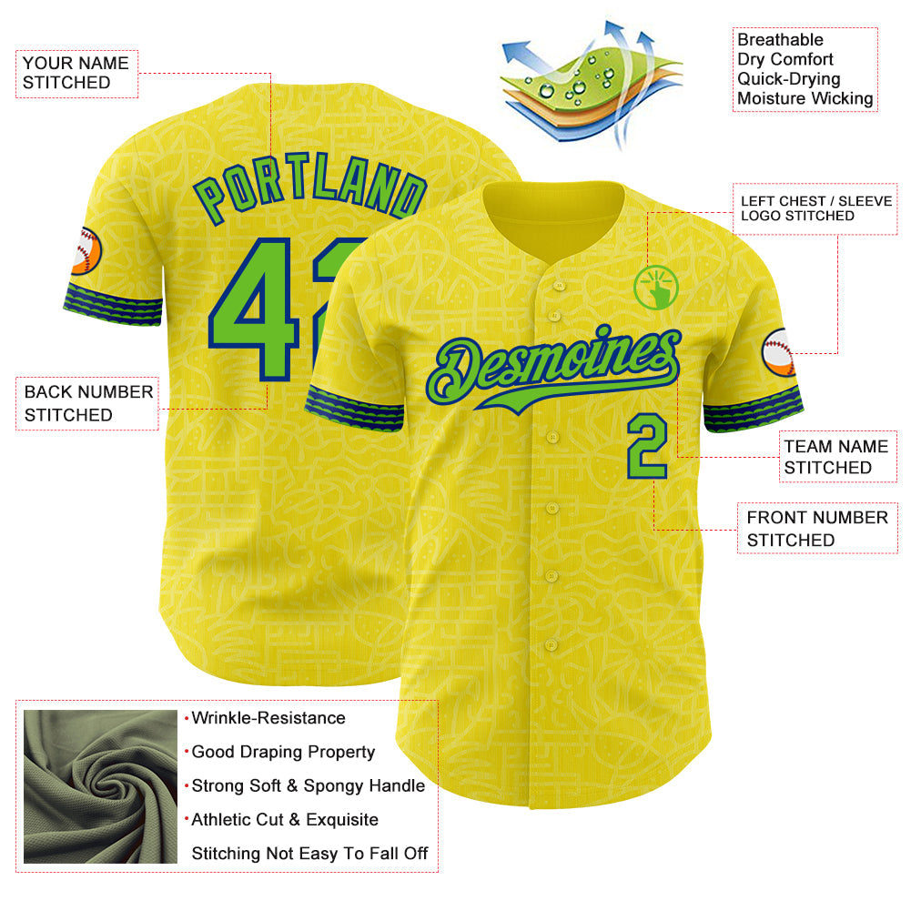 Custom Light Yellow Aurora Green-Royal Brazil Style Authentic Baseball Jersey view 3