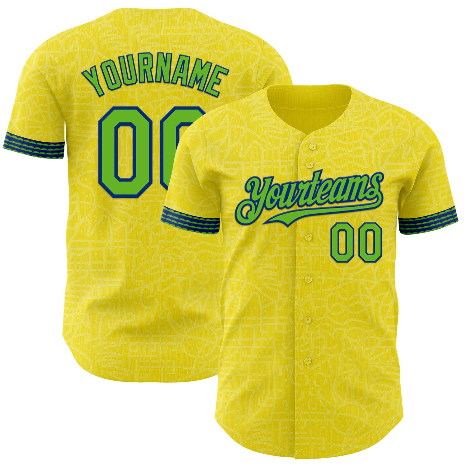 Custom Light Yellow Aurora Green-Royal Brazil Style Authentic Baseball Jersey - Main View