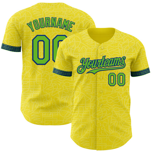Custom Light Yellow Aurora Green-Royal Brazil Style Authentic Baseball Jersey - Main View