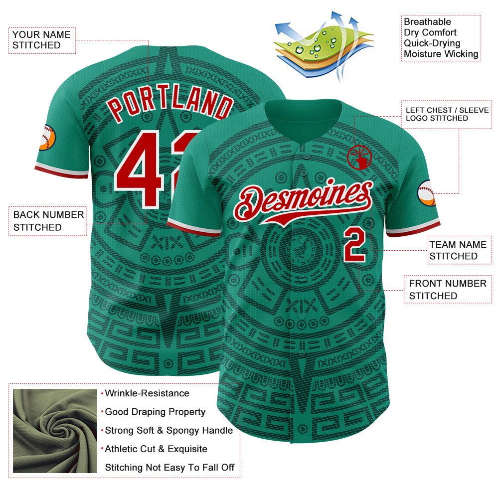 Custom Green Red-White Mexico Style Authentic Baseball Jersey view 3