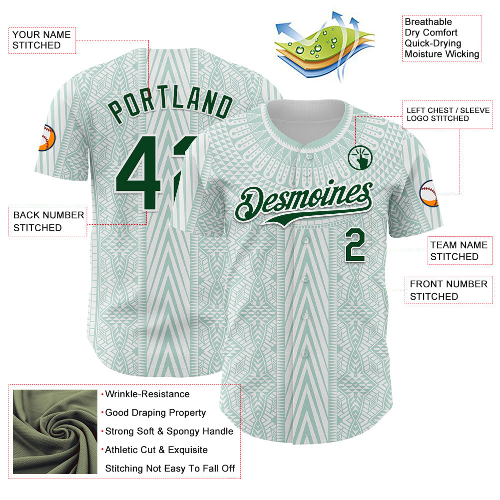 Custom White-Green Mexico Style Authentic Baseball Jersey view 3