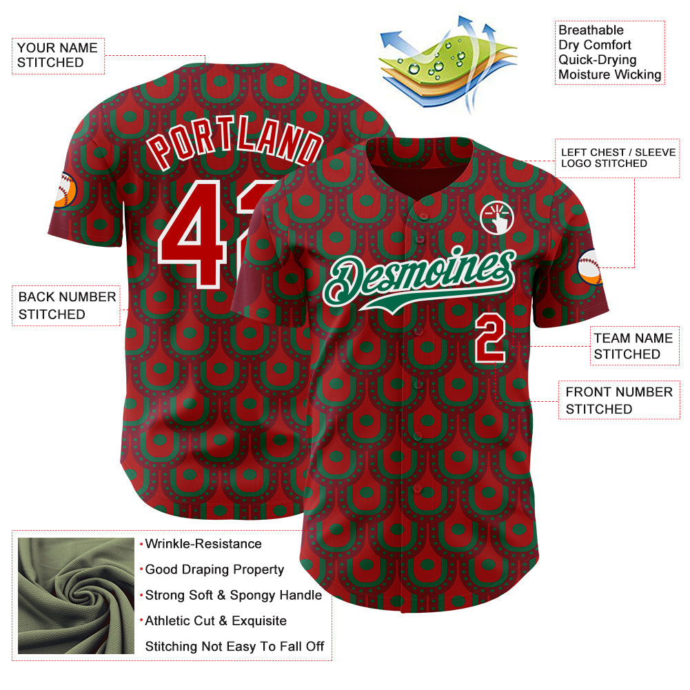 Custom Red White-Kelly Green Mexico Style Authentic Baseball Jersey view 3
