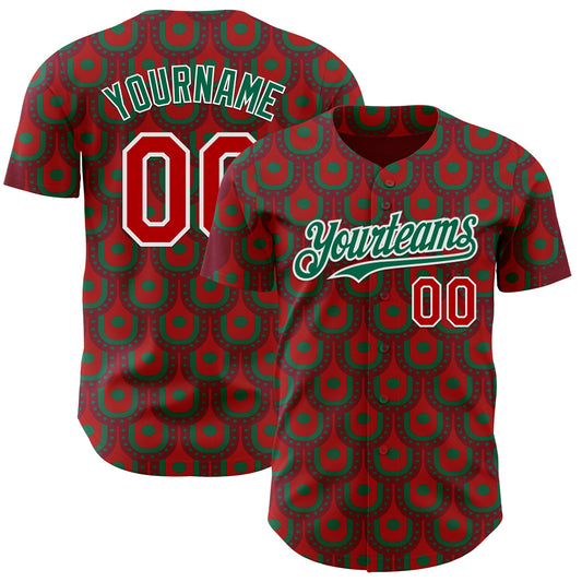 Custom Red White-Kelly Green Mexico Style Authentic Baseball Jersey - Main View