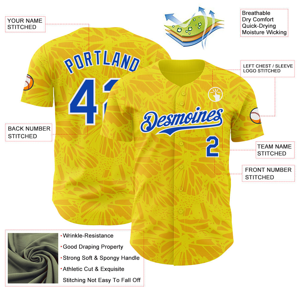 Custom Yellow Thunder Blue-White Colombia Style Authentic Baseball Jersey view 3