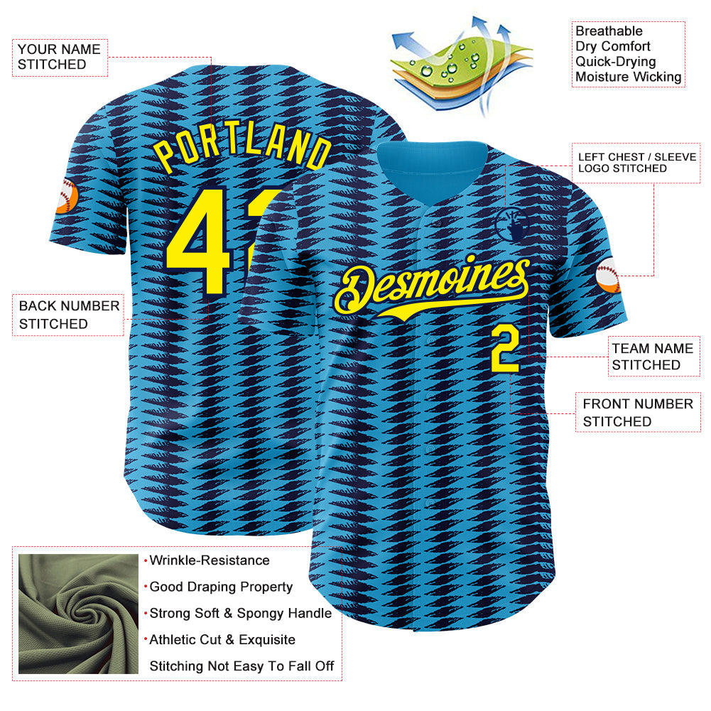 Custom Blue Light Yellow-Navy Colombia Style Authentic Baseball Jersey view 3