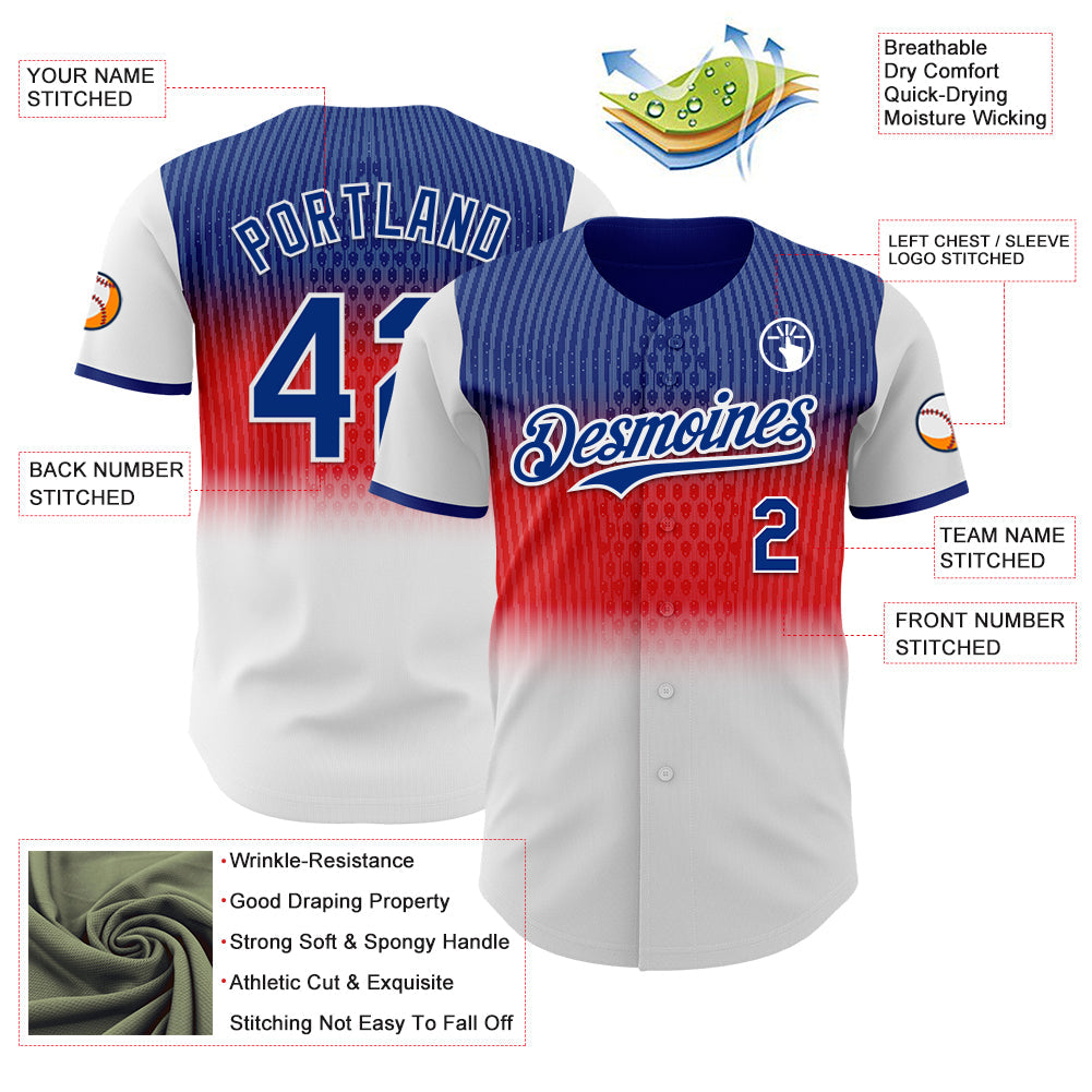 Custom Royal Red-White Colombia Style Authentic Baseball Jersey view 3